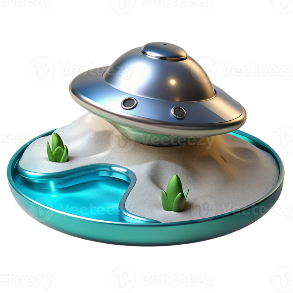 vibrant abstract A Sleek Silver Spaceship Landing on a P exclusive png
