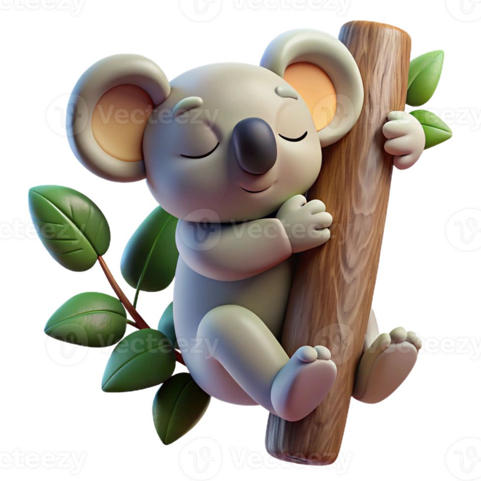 wonderful vintage A Sleepy Koala Clinging to a Eucalyptus Tr high quality png