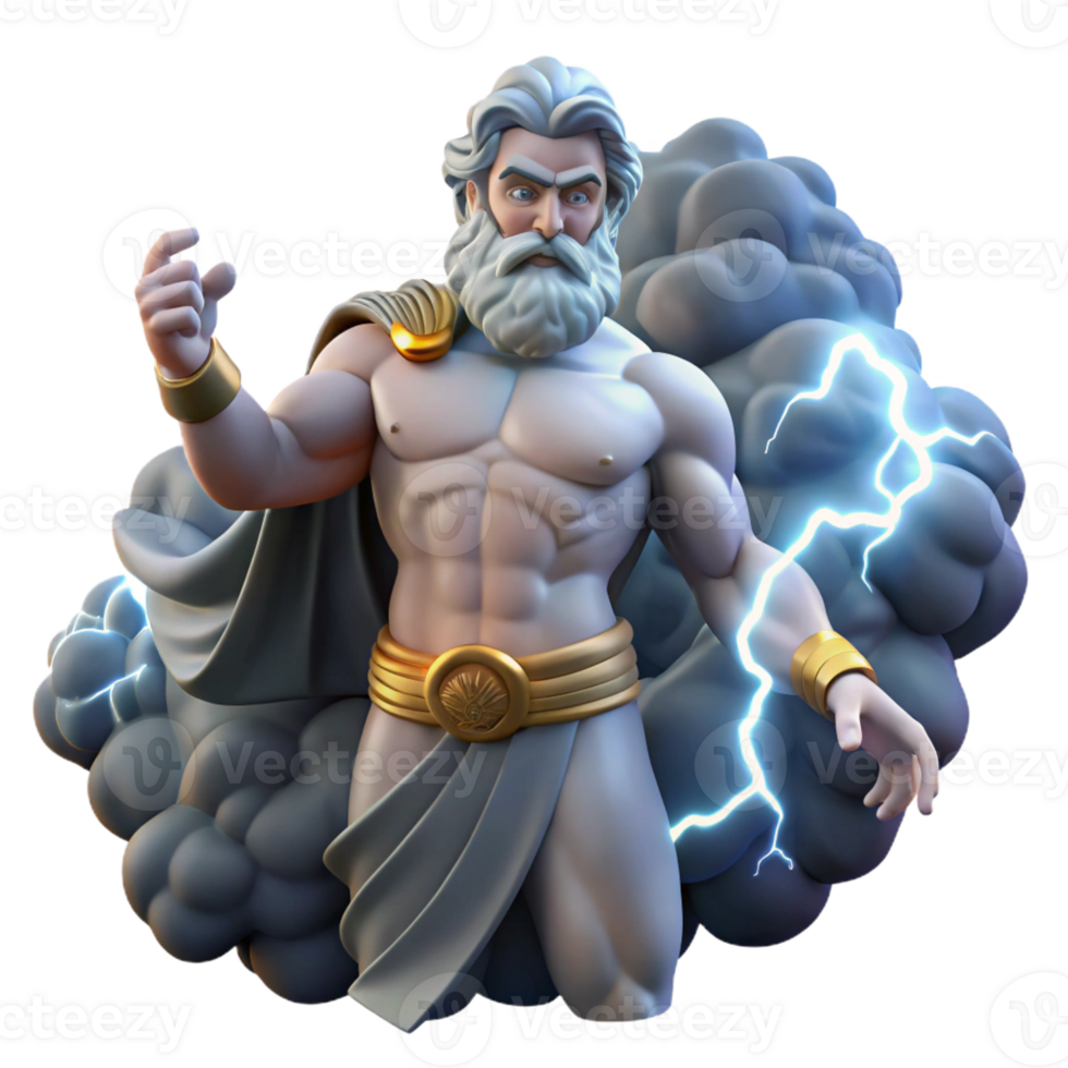serene modern A Powerful Zeus Wielding Lightning Bolts high resolution png