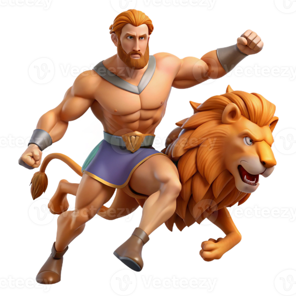 vibrant rustic A Heroic Hercules Battling the Nemean Lio premium png