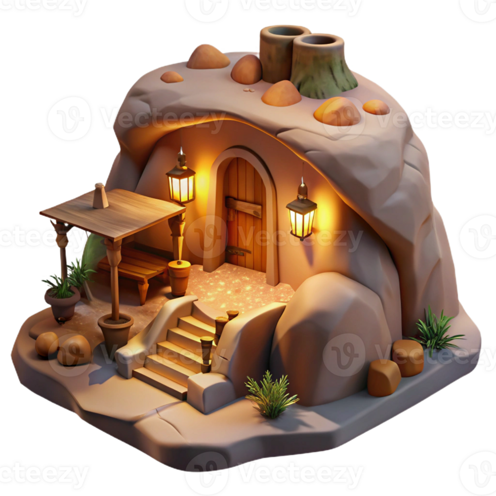 dramatic artistic A Subterranean Dwelling Built Into a Cliff high quality png