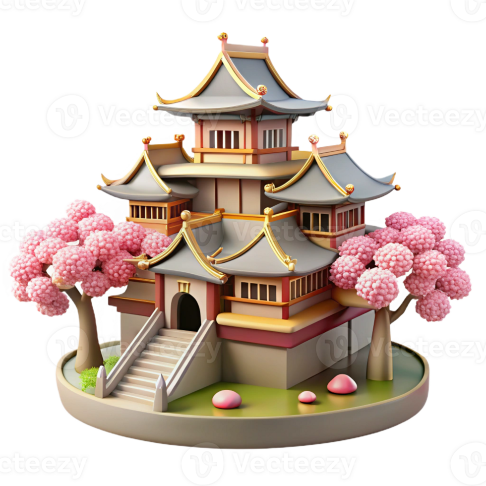 serene minimalist A Traditional Japanese Castle Cherry Blos exclusive png