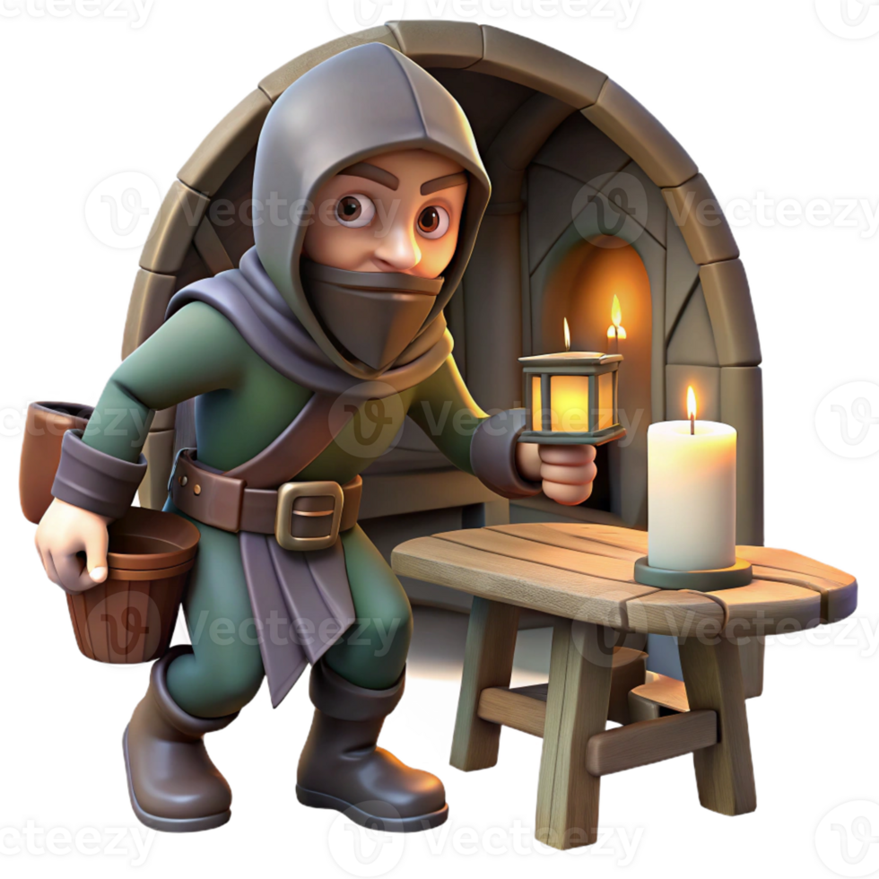 serene artistic Cunning Rogue in Dim Light professional png