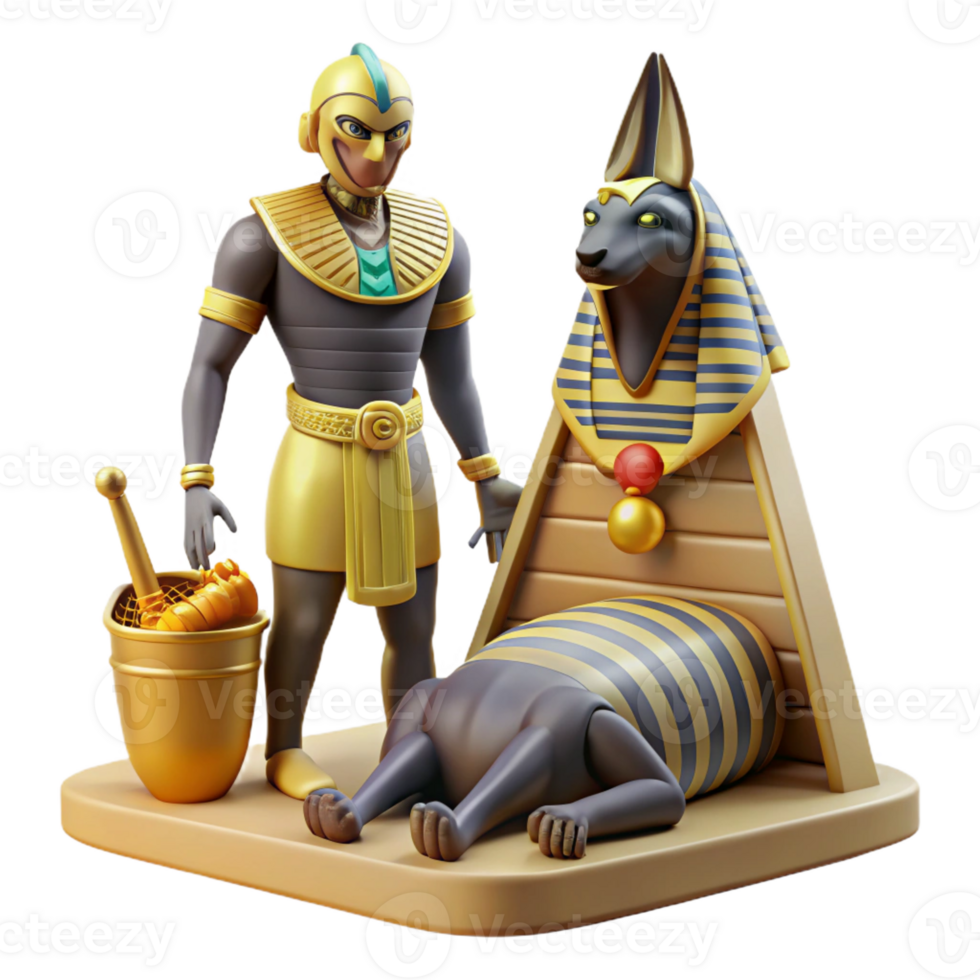 elegant modern Anubis Mummifying a Pharaoh Surrounded B original png