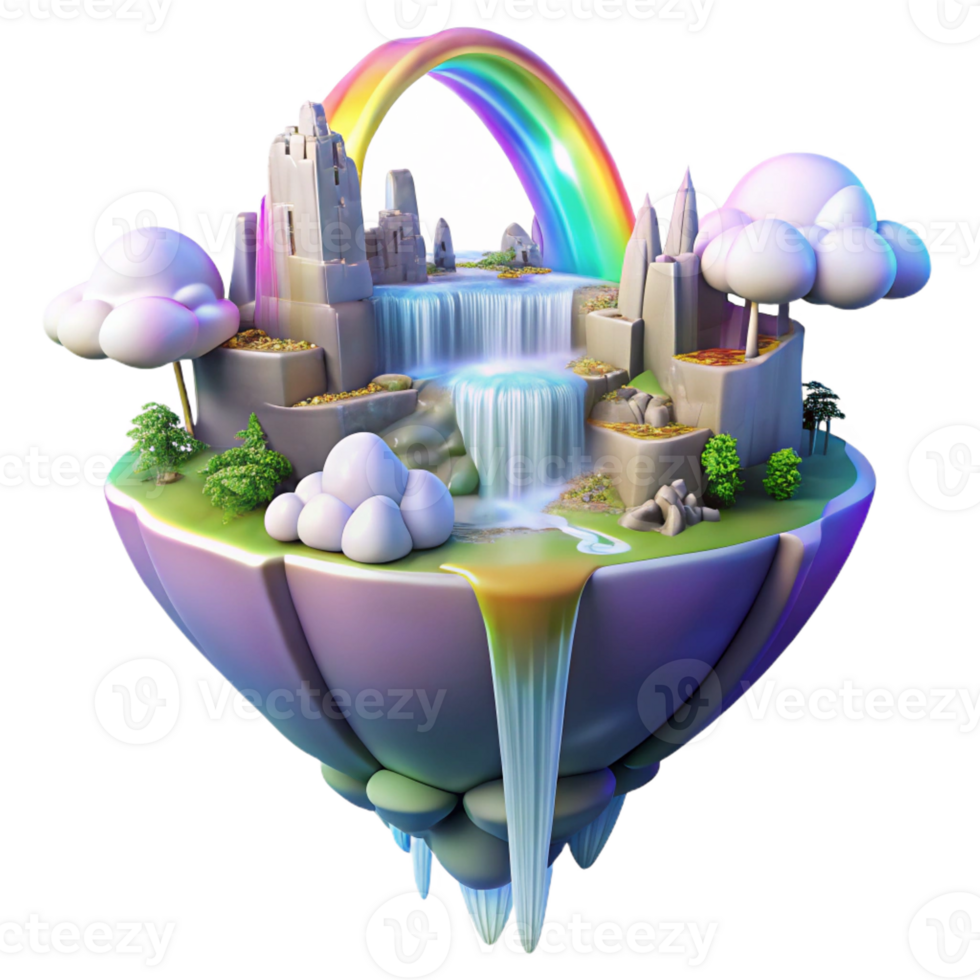 extraordinary artistic A Floating Island City with Waterfalls Cas professional png