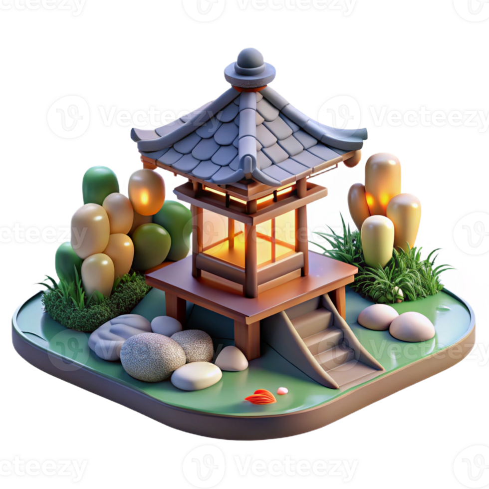 stunning classic Japanese Garden with Stone Lantern genuine png