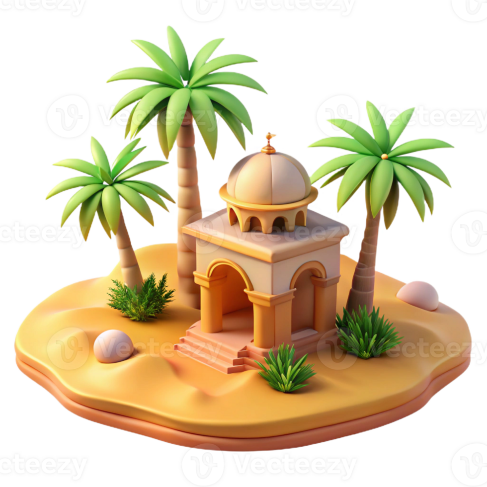 serene abstract A Desert Oasis with Palm Trees and a Smal genuine png