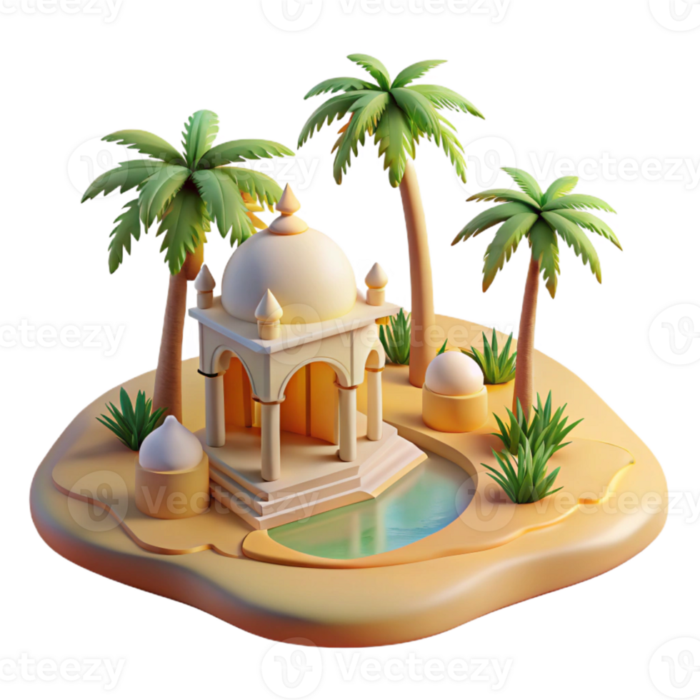 dramatic abstract A Desert Oasis with Palm Trees and a Smal authentic png