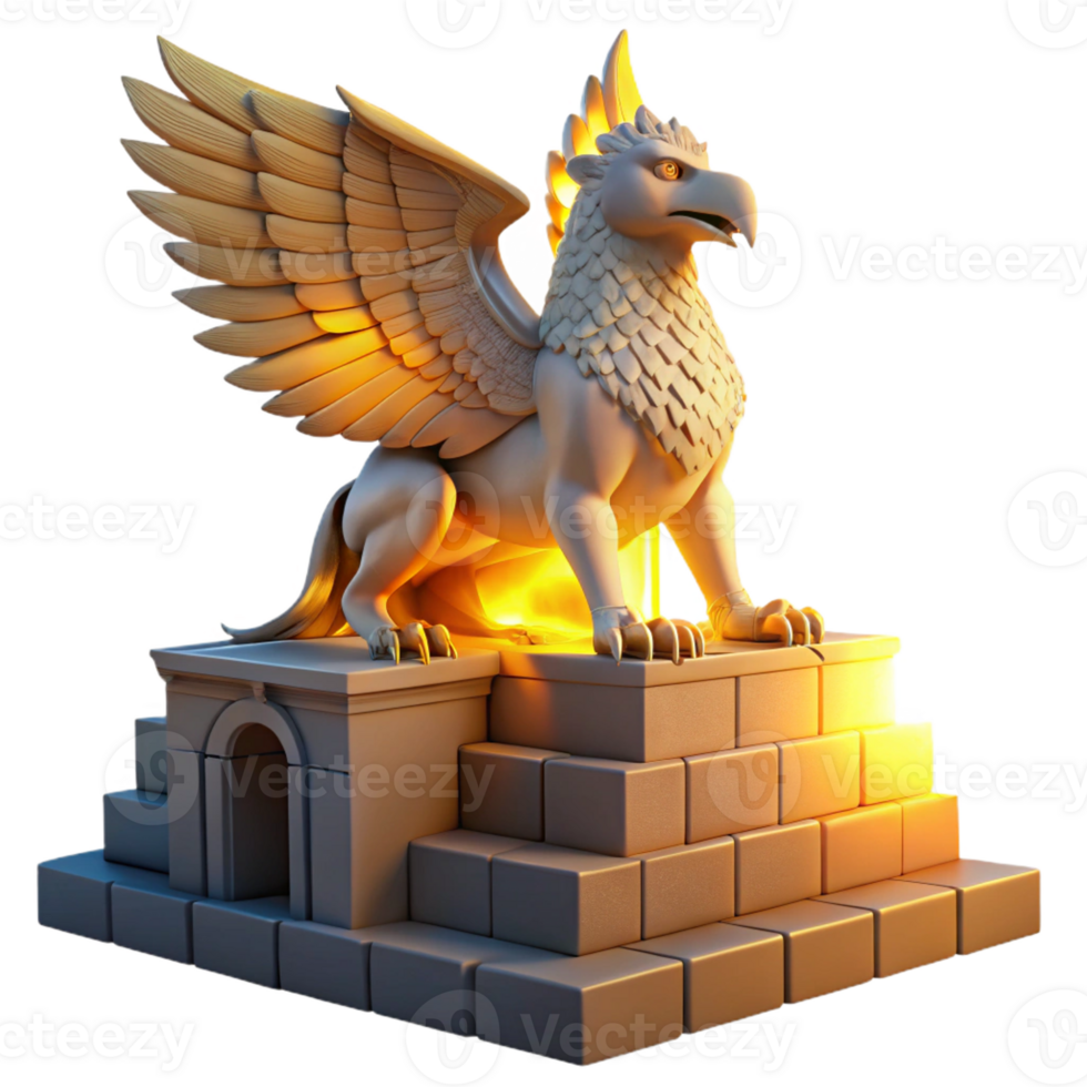 stunning artistic A Majestic Griffin Perched Atop a Crumbli authentic png