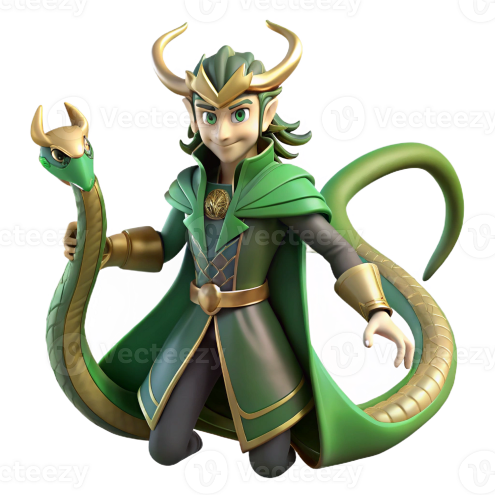 dramatic modern A Cunning Loki Shapeshifting Into a Serpe premium png