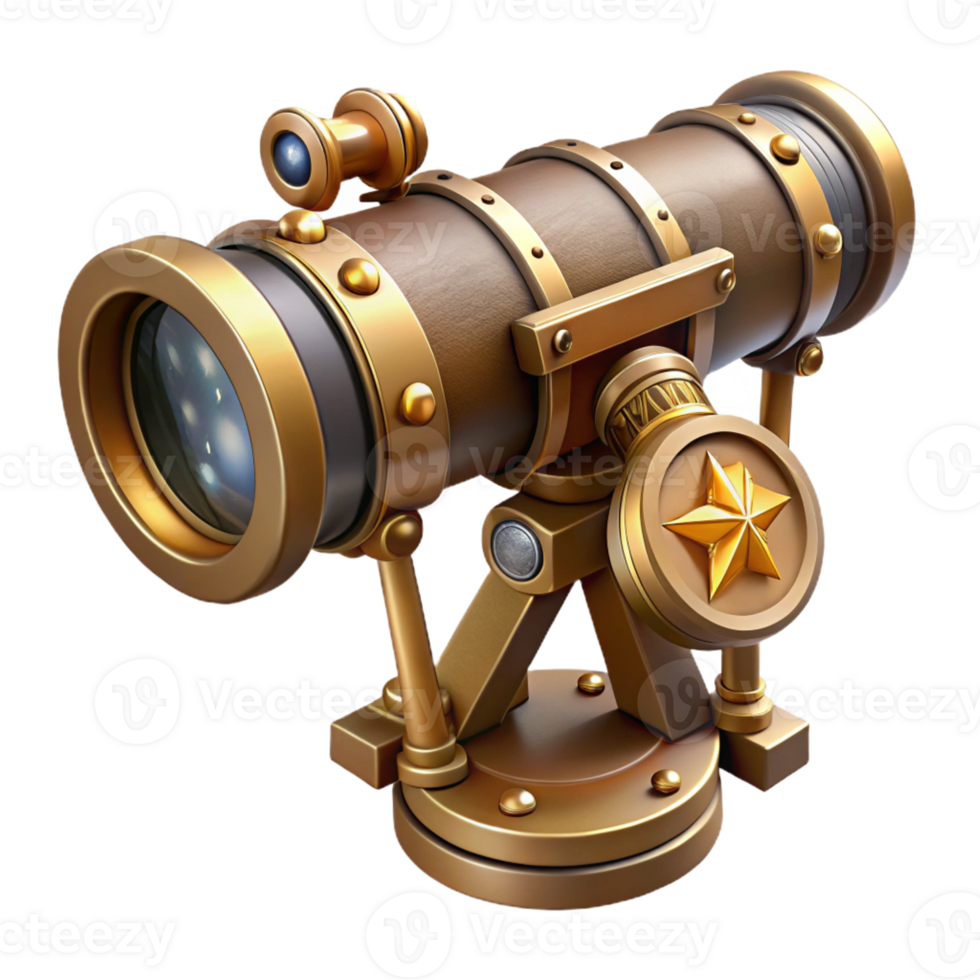 dramatic rustic A Steampunk Telescope Brass and Wood In high quality png