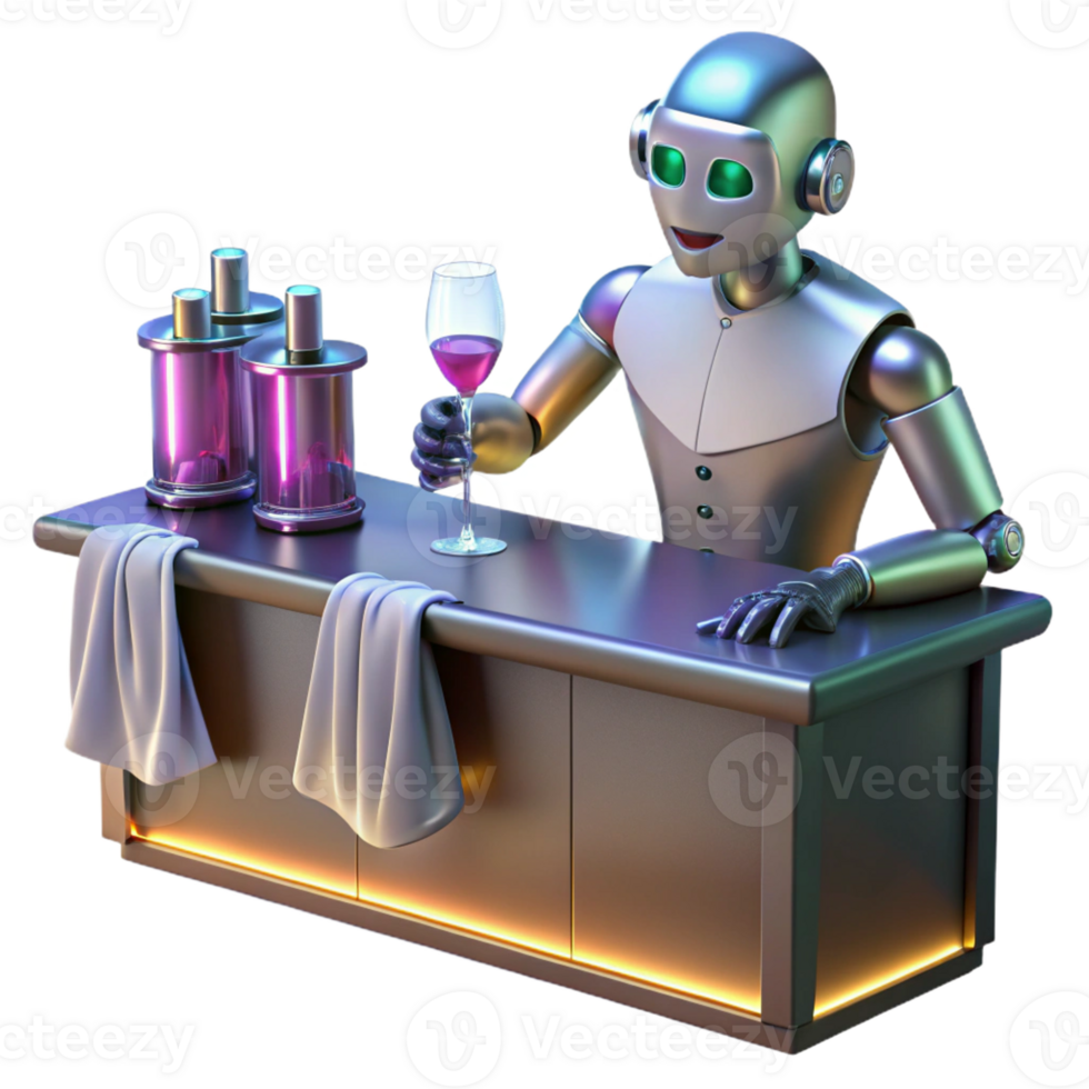 dramatic abstract A Robotic Bartender Polishing Glasses Wi png
