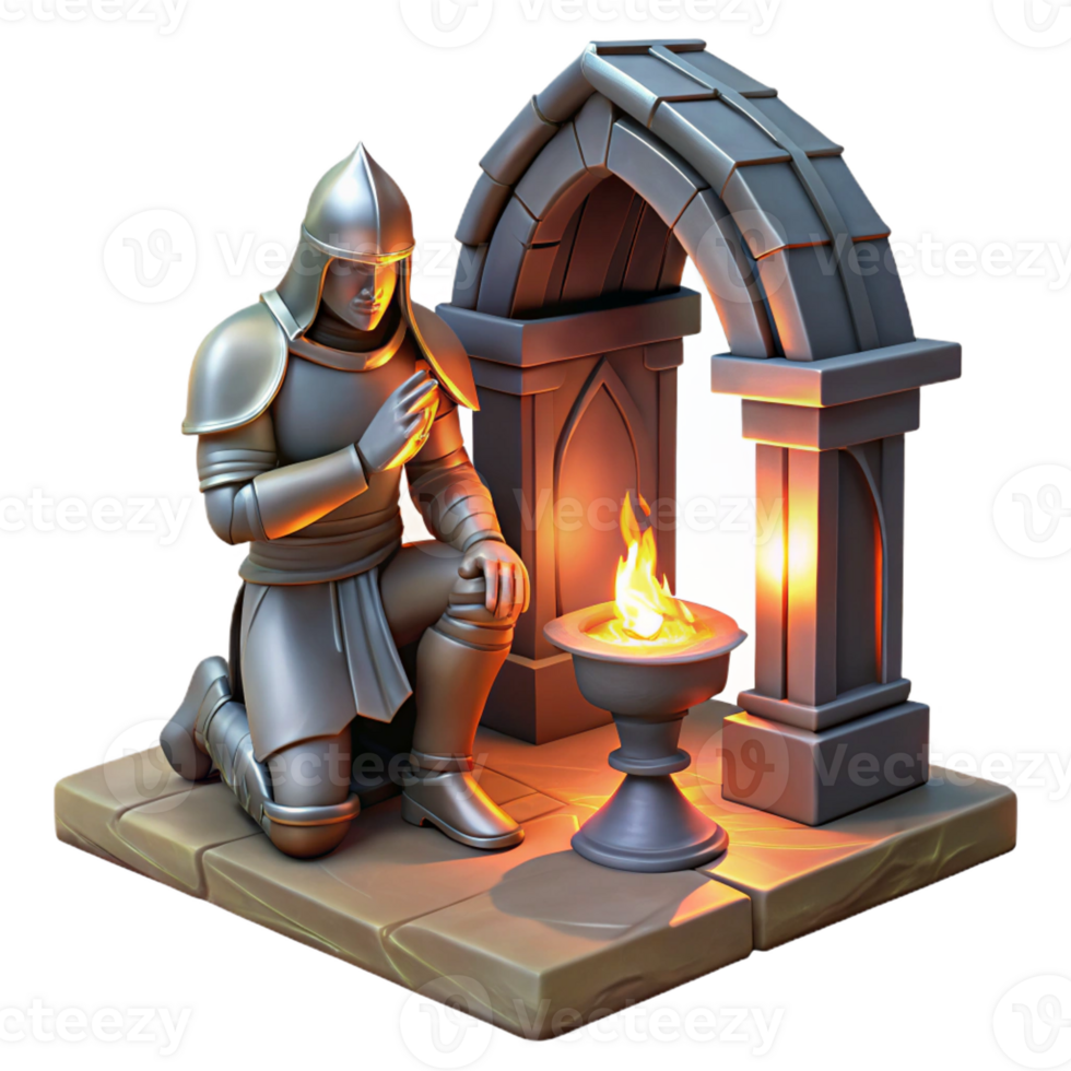 serene rustic A Lone Knight Kneeling Before a Mystical premium png