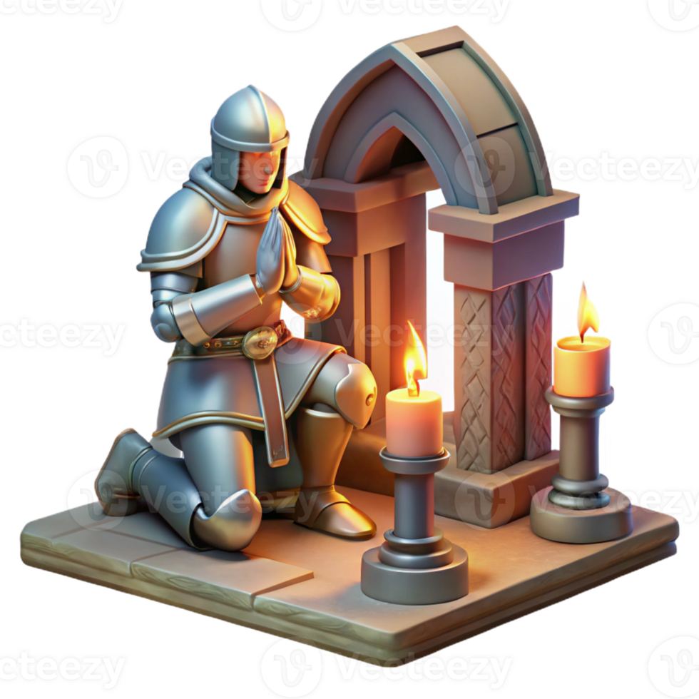 dramatic artistic A Lone Knight Kneeling Before a Mystical professional png