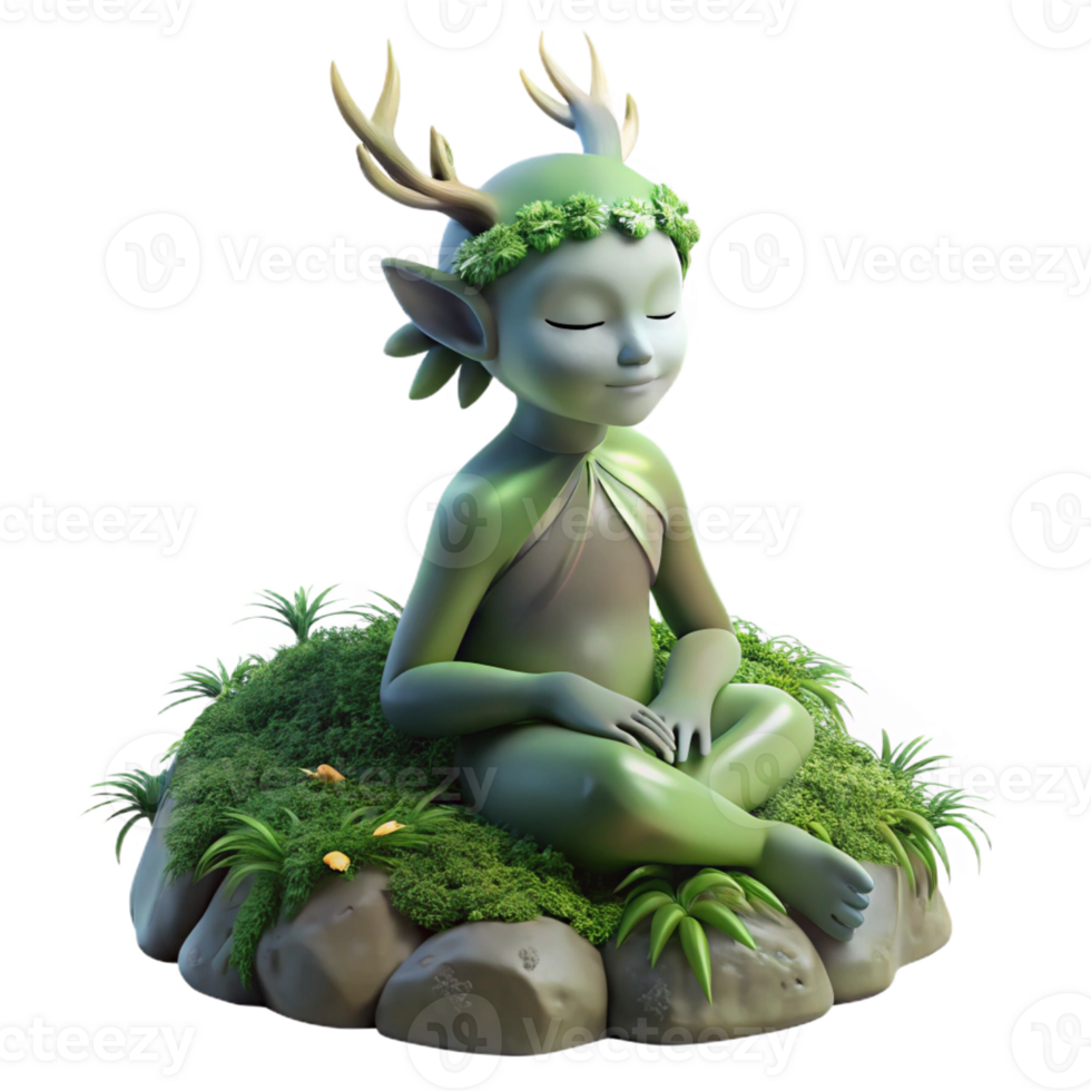 vibrant vintage A Serene Forest Spirit Resting on a Mossy high quality png