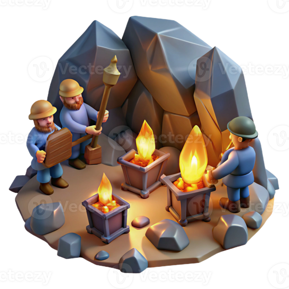 impressive modern A Group of Dwarves Mining for Gems in a Di exclusive png