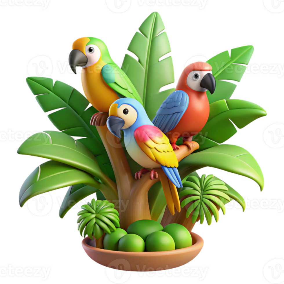 elegant contemporary A Group of Colorful Parrots Perched on A professional png