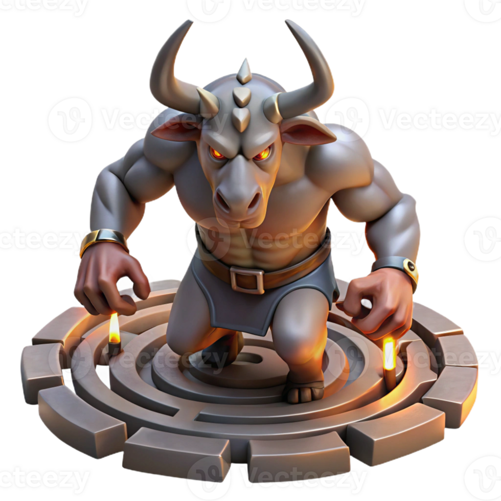 vibrant vintage The Minotaur Trapped in the Labyrinth high resolution png