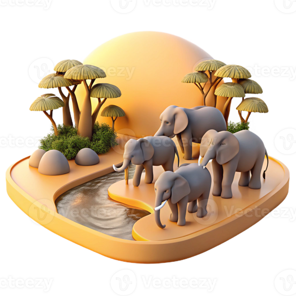 dramatic traditional A Herd of Elephants Crossing a River Afri high resolution png