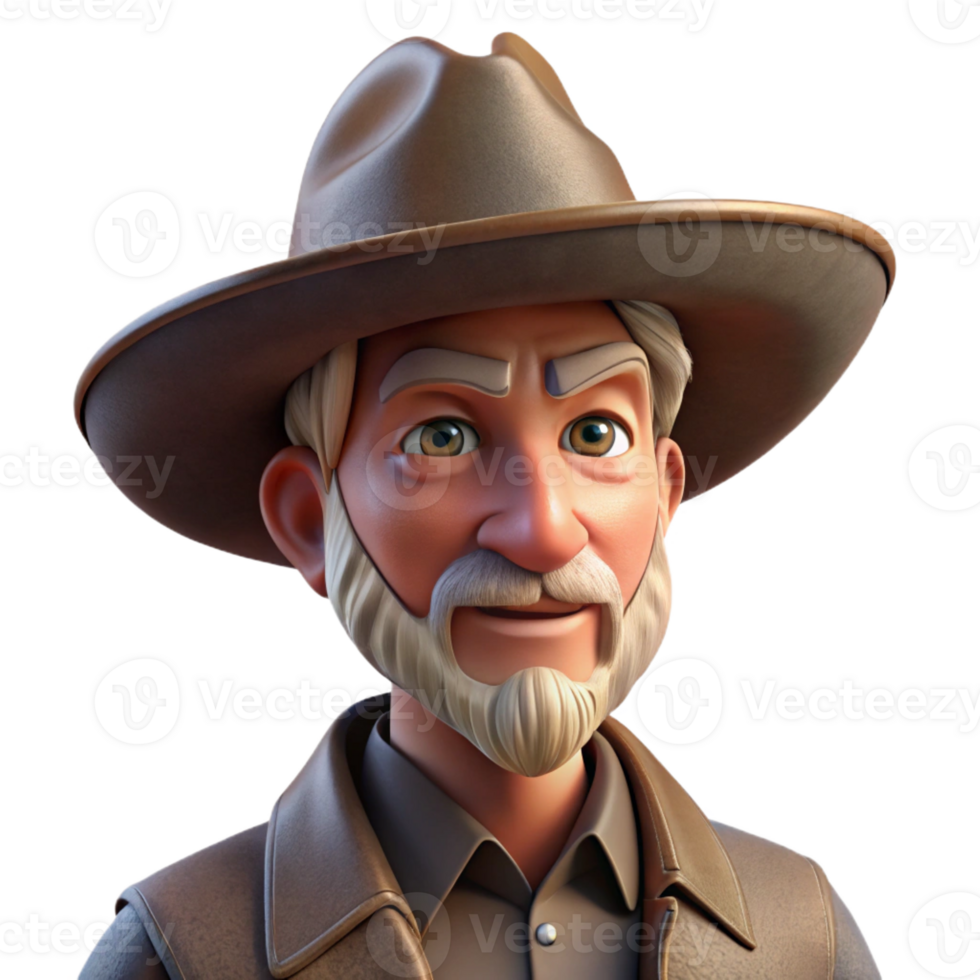 serene classic Portrait of a Grizzled Cowboy with a Wea high resolution png