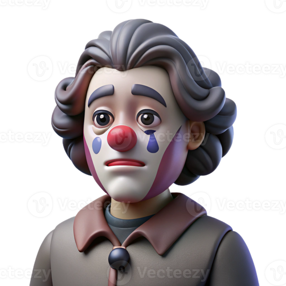 stunning minimalist Portrait of a Melancholic Clown with Sme authentic png