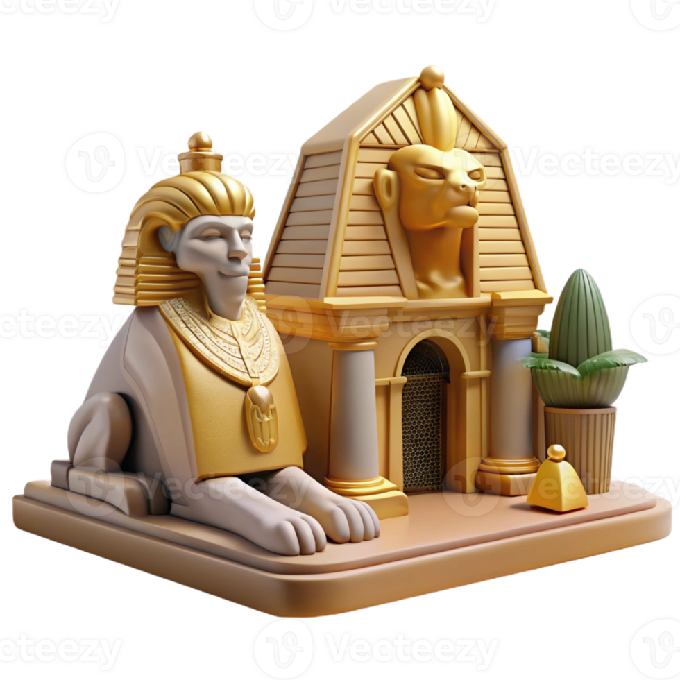 serene traditional A Majestic Sphinx Guarding a Hidden Temp detailed png