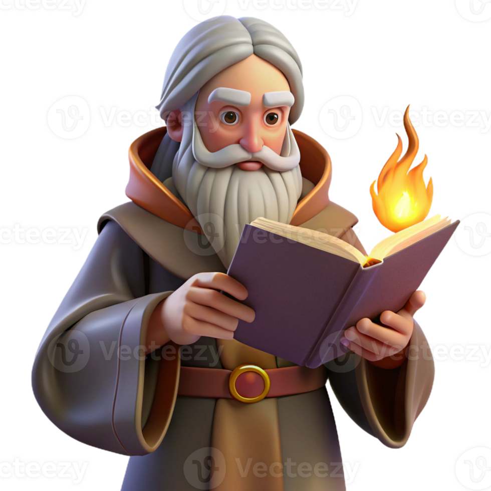 dramatic classic A Wise Old Wizard Studying a Magical Tome original png