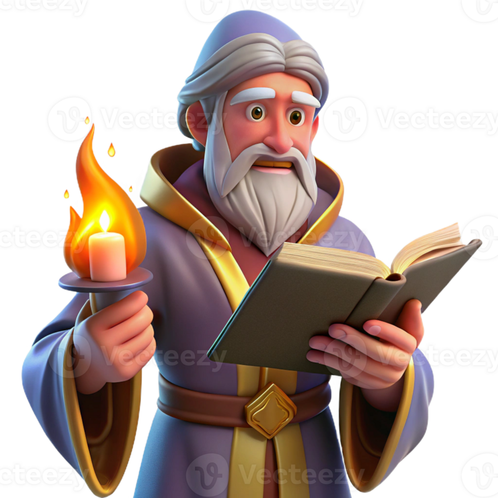 extraordinary rustic A Wise Old Wizard Studying a Magical Tome detailed png