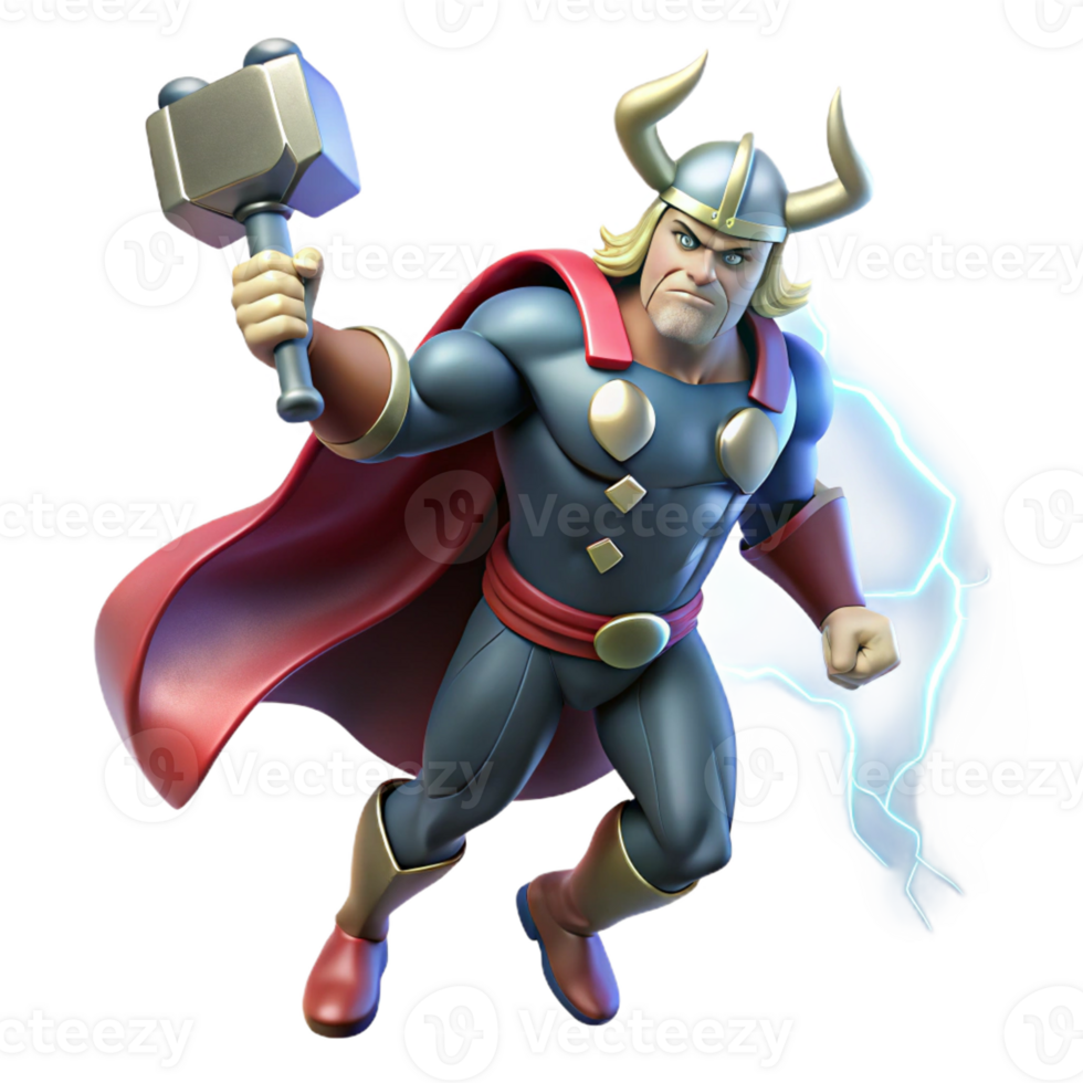 vibrant minimalist Thor Wielding Mjolnir Summoning Lightn high quality png