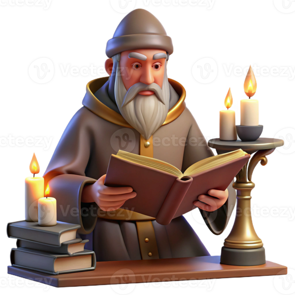 beautiful artistic A Solitary Wizard Studying an Ancient Tome high quality png