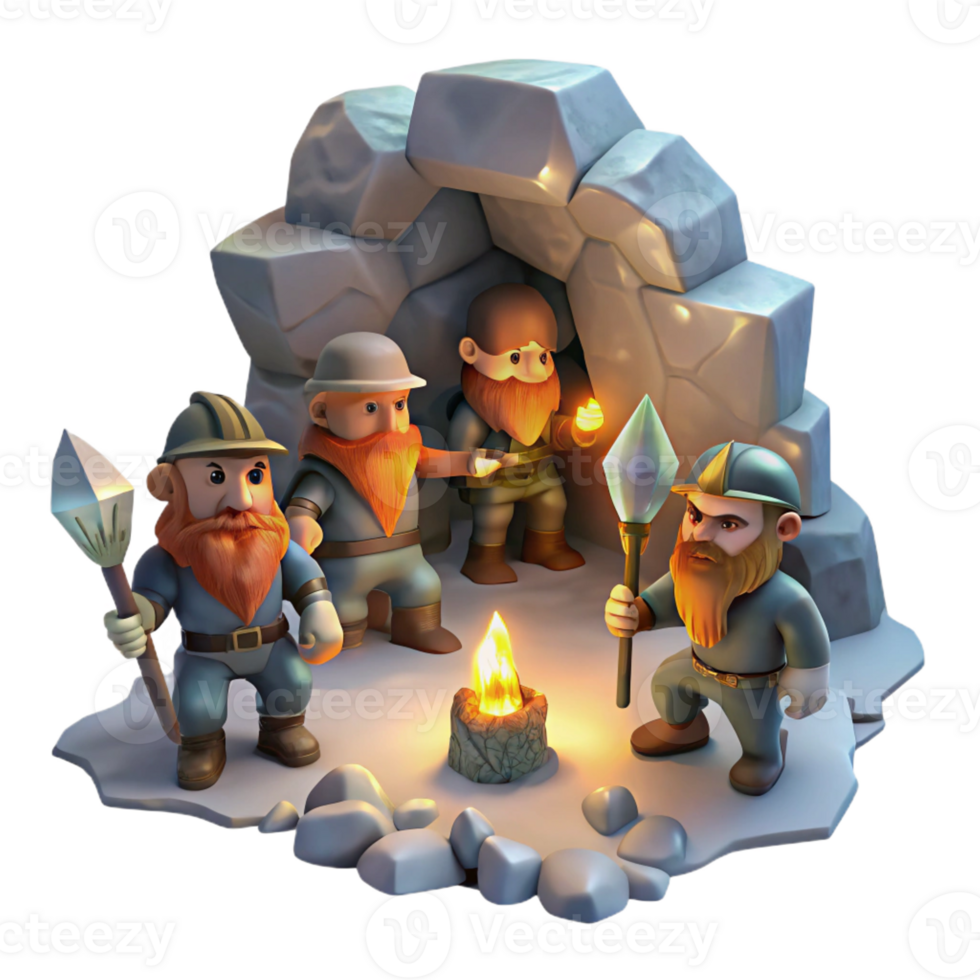 vibrant creative A Group of Dwarves Mining for Gems in a Di genuine png