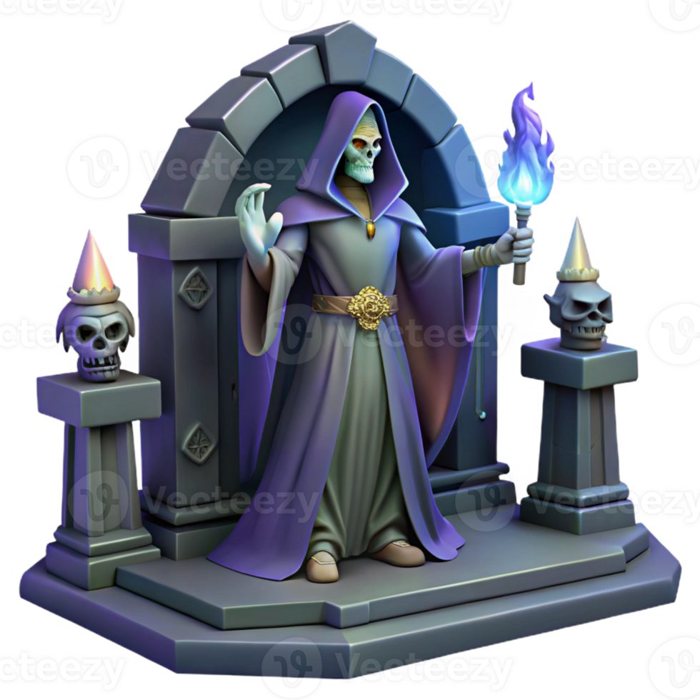 serene modern A Powerful Lich Casting a Spell in a Creep detailed png
