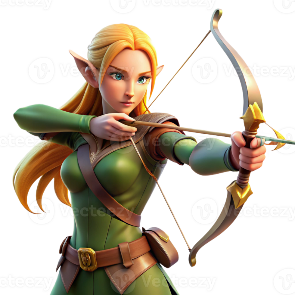 wonderful artistic A Elf Archer Aiming Her Bow In high resolution png