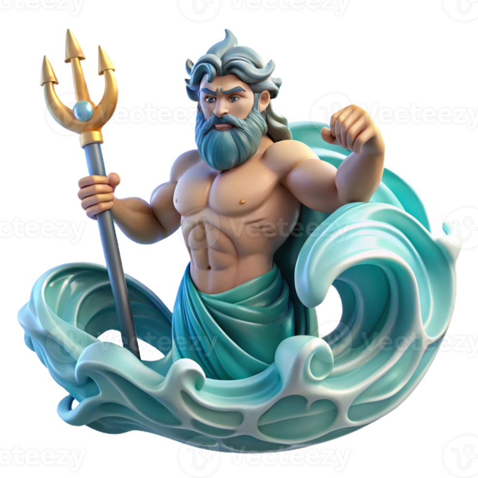 dramatic creative Poseidon Commanding a Raging Sea Trident png