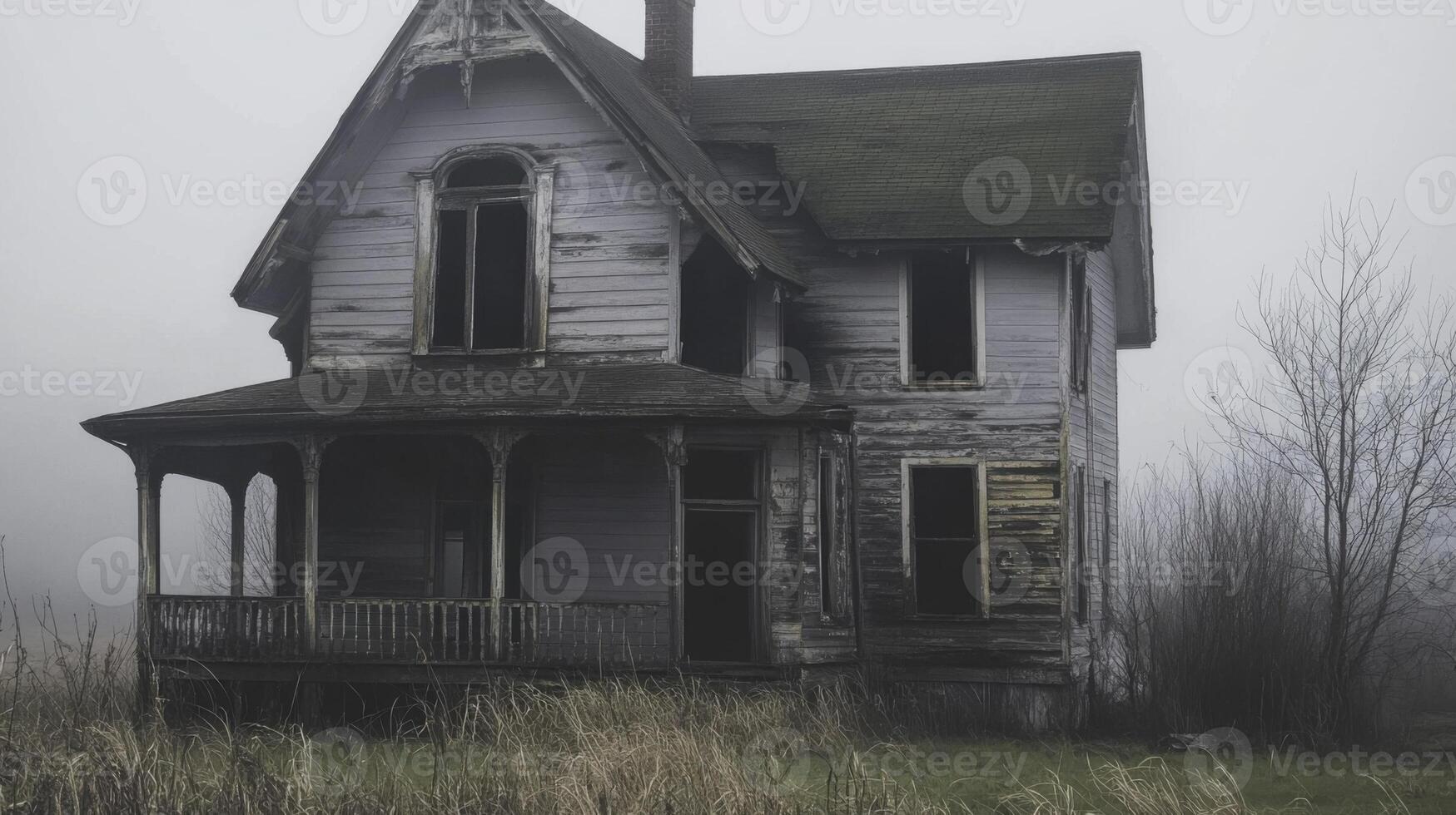 An old abandoned house in the fog photo