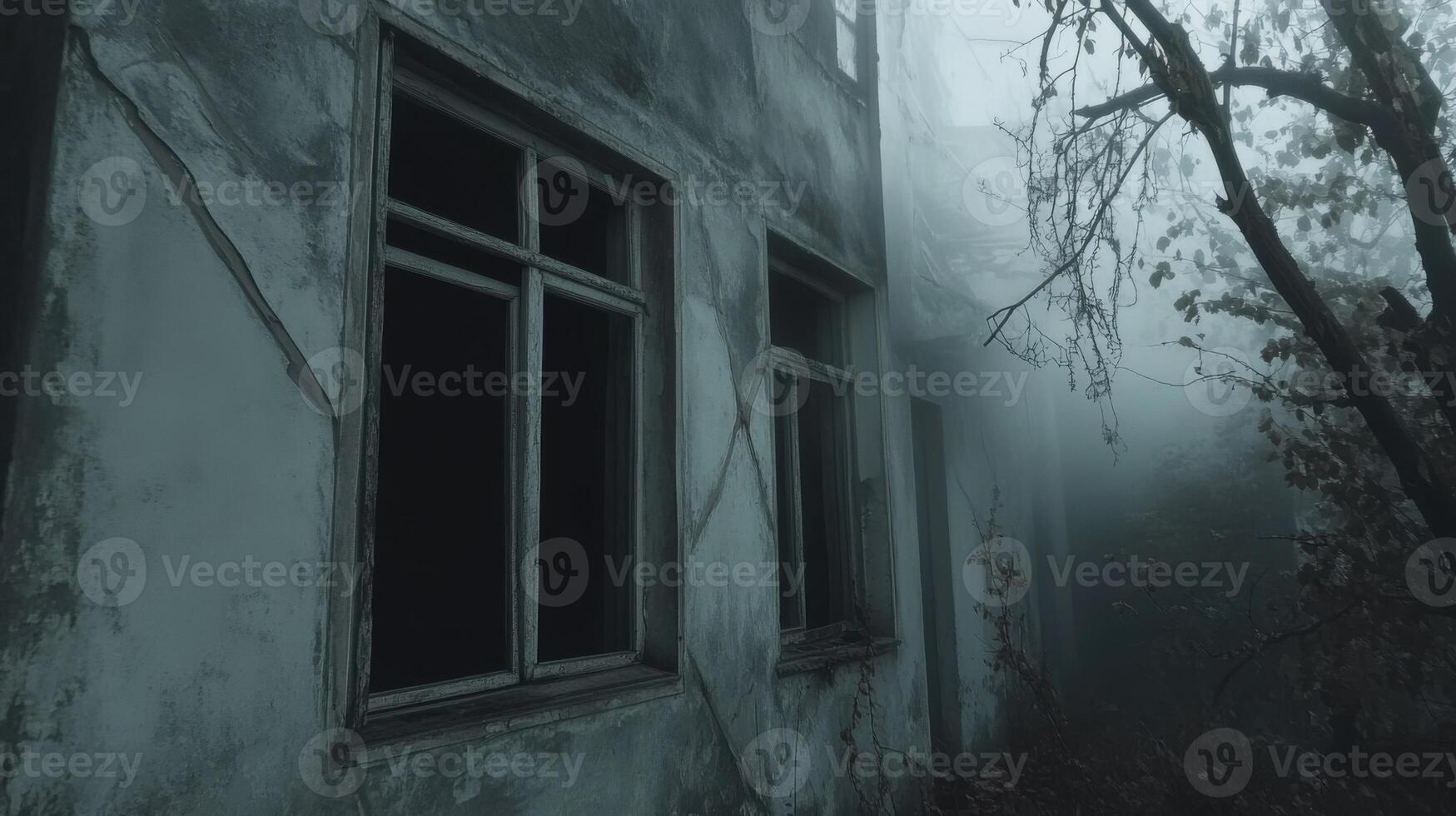 An old abandoned house in the fog photo