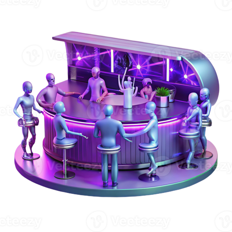 serene contemporary A Futuristic Bar Filled with Holographic high quality png