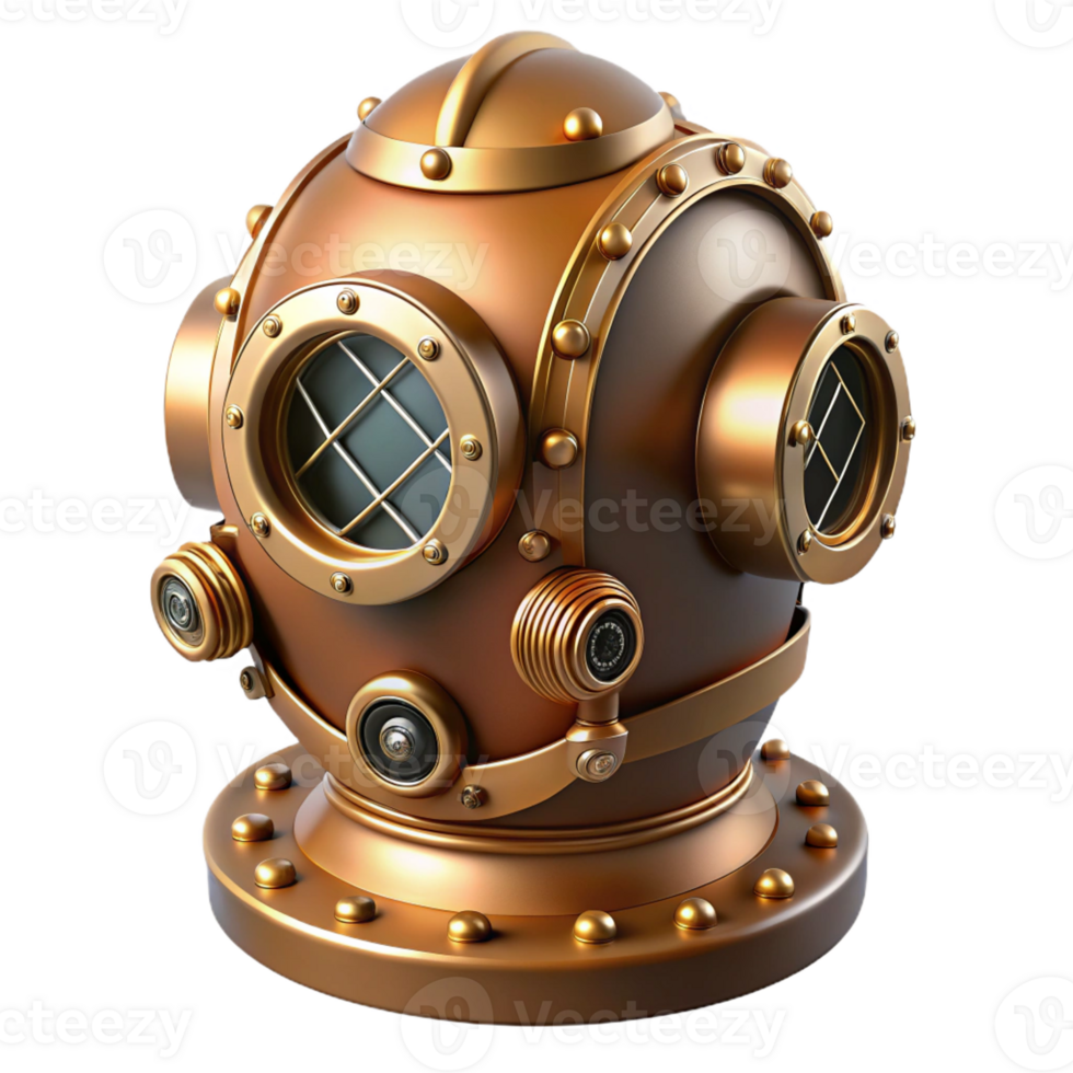 serene rustic A Steampunk Diving Helmet with Intricate G png