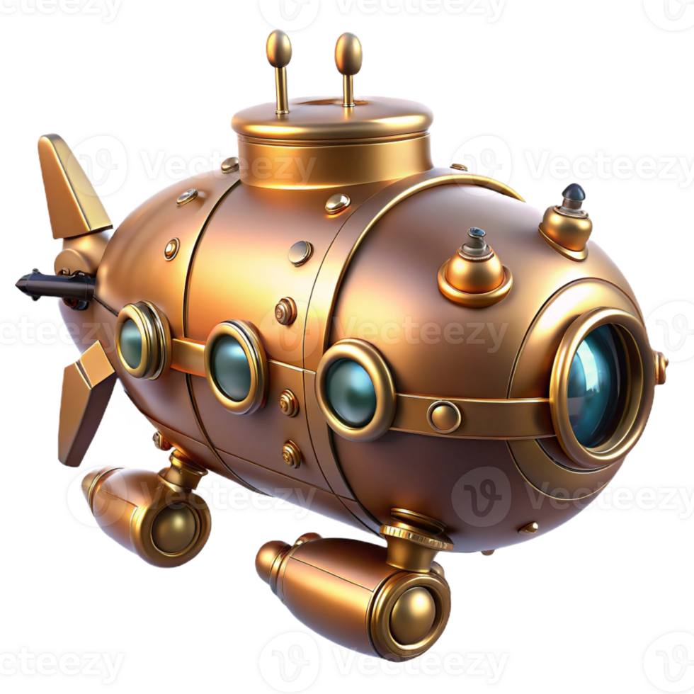 serene abstract A Steampunk Submarine Navigating a Coral detailed png