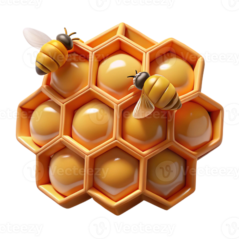 impressive creative A Honeycomb with Bees Close Up Detailed high quality png