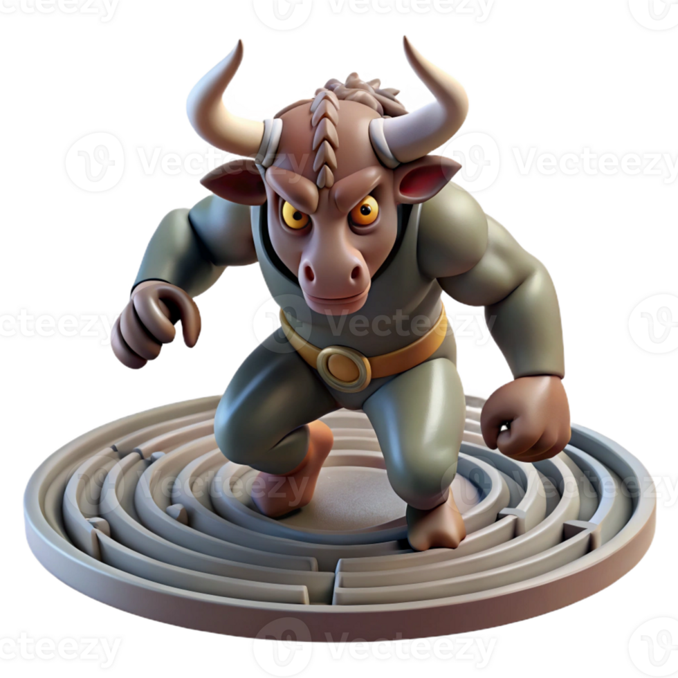 dramatic modern A Fearsome Minotaur Charging Through a La png