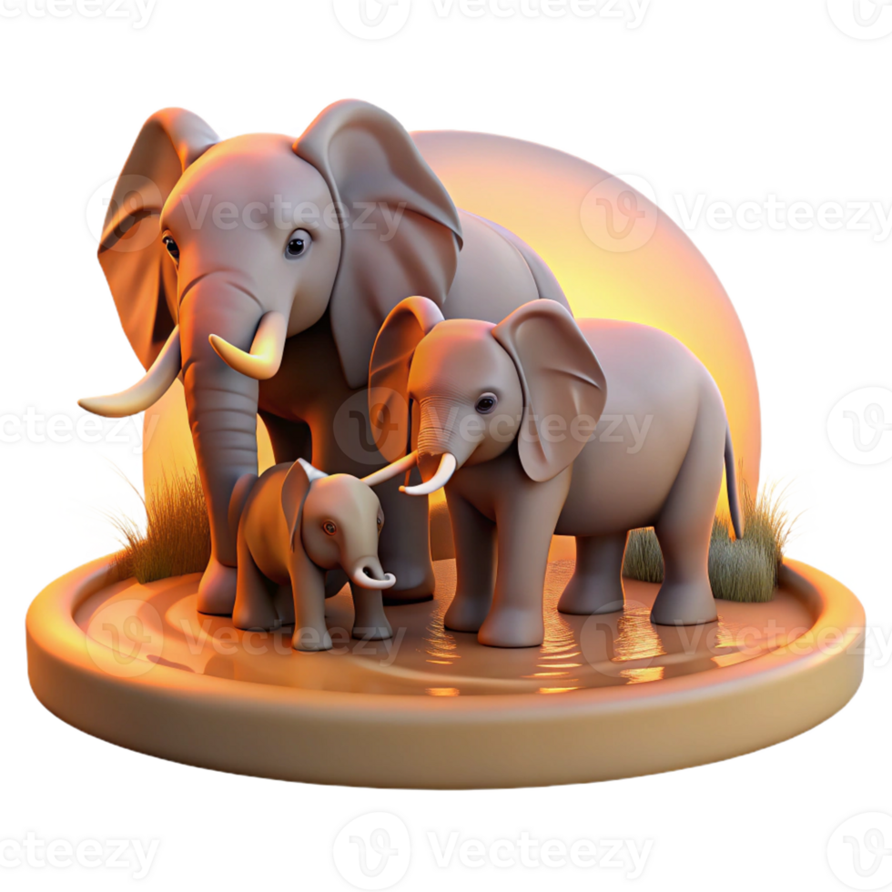 wonderful traditional A Family of Elephants Bathing in a Muddy detailed png
