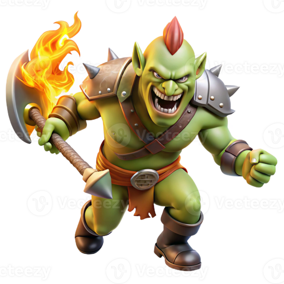 extraordinary contemporary A Fierce Orc Warrior Wielding a Flaming A professional png