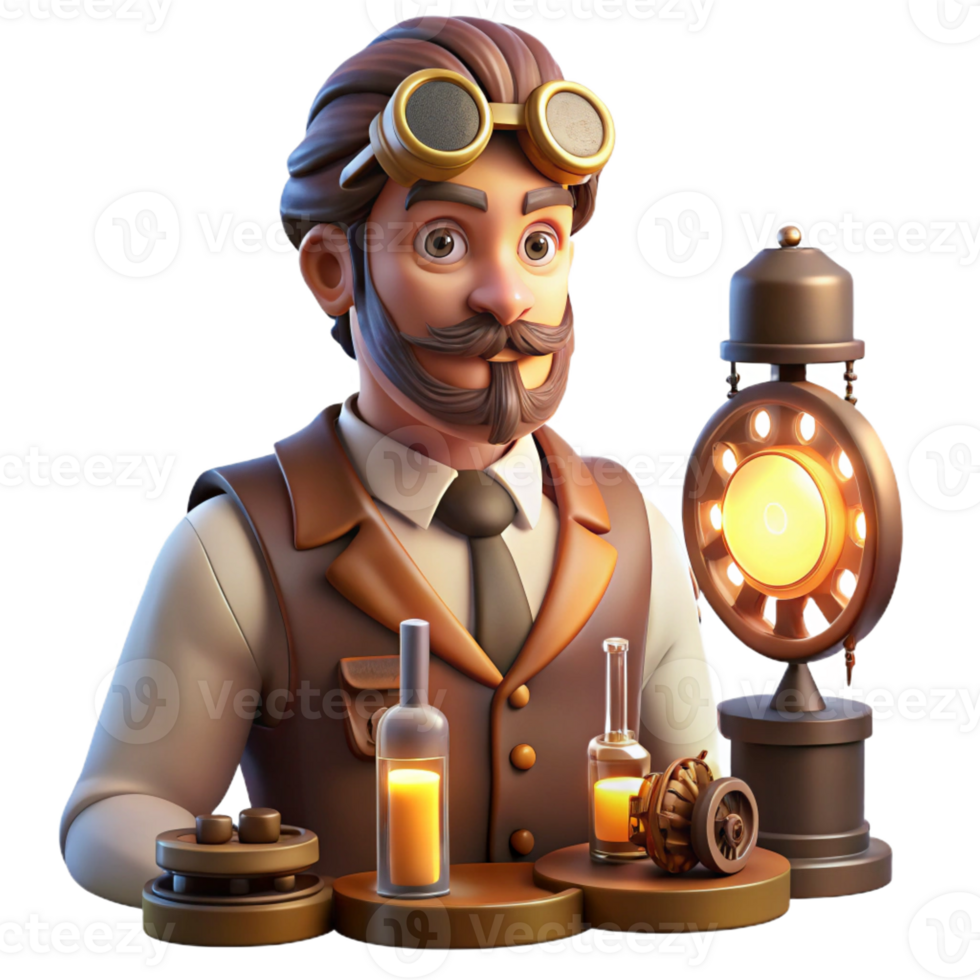 elegant abstract A Portrait of a Steampunk Inventor in a Wo high resolution png