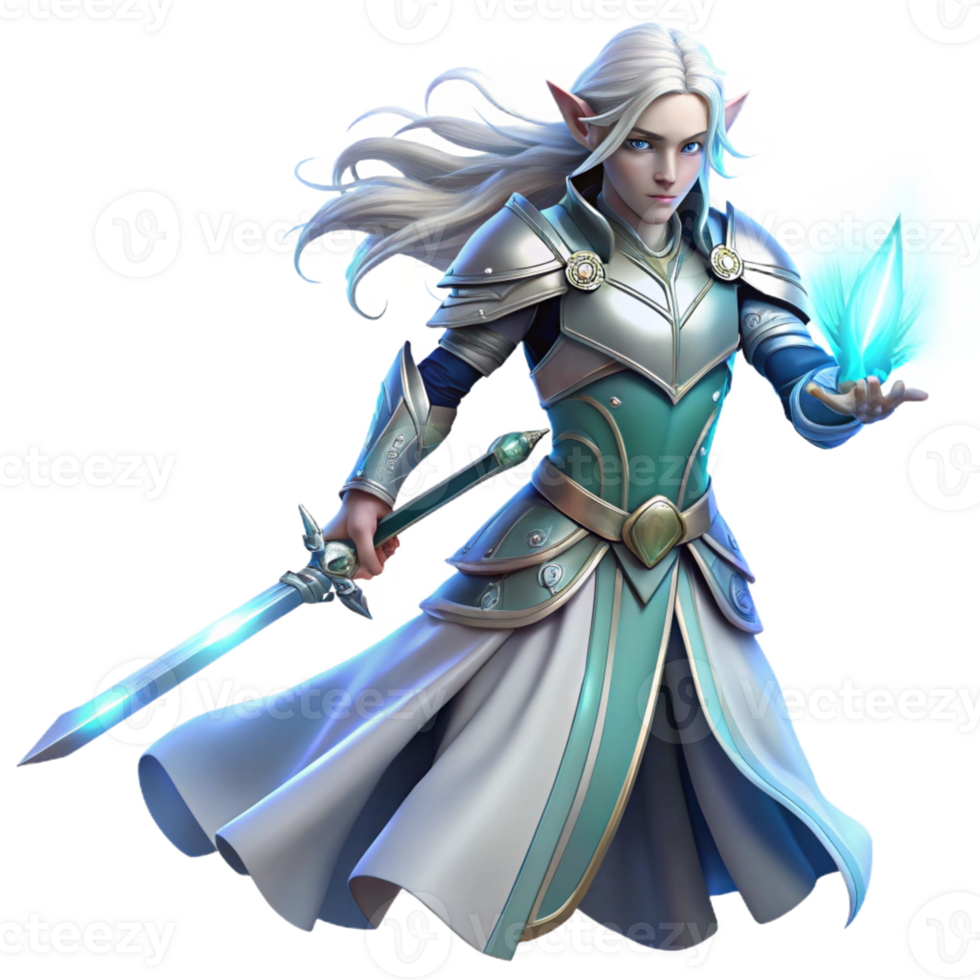 vibrant contemporary A Elven Warrior with Silver Armo high quality png