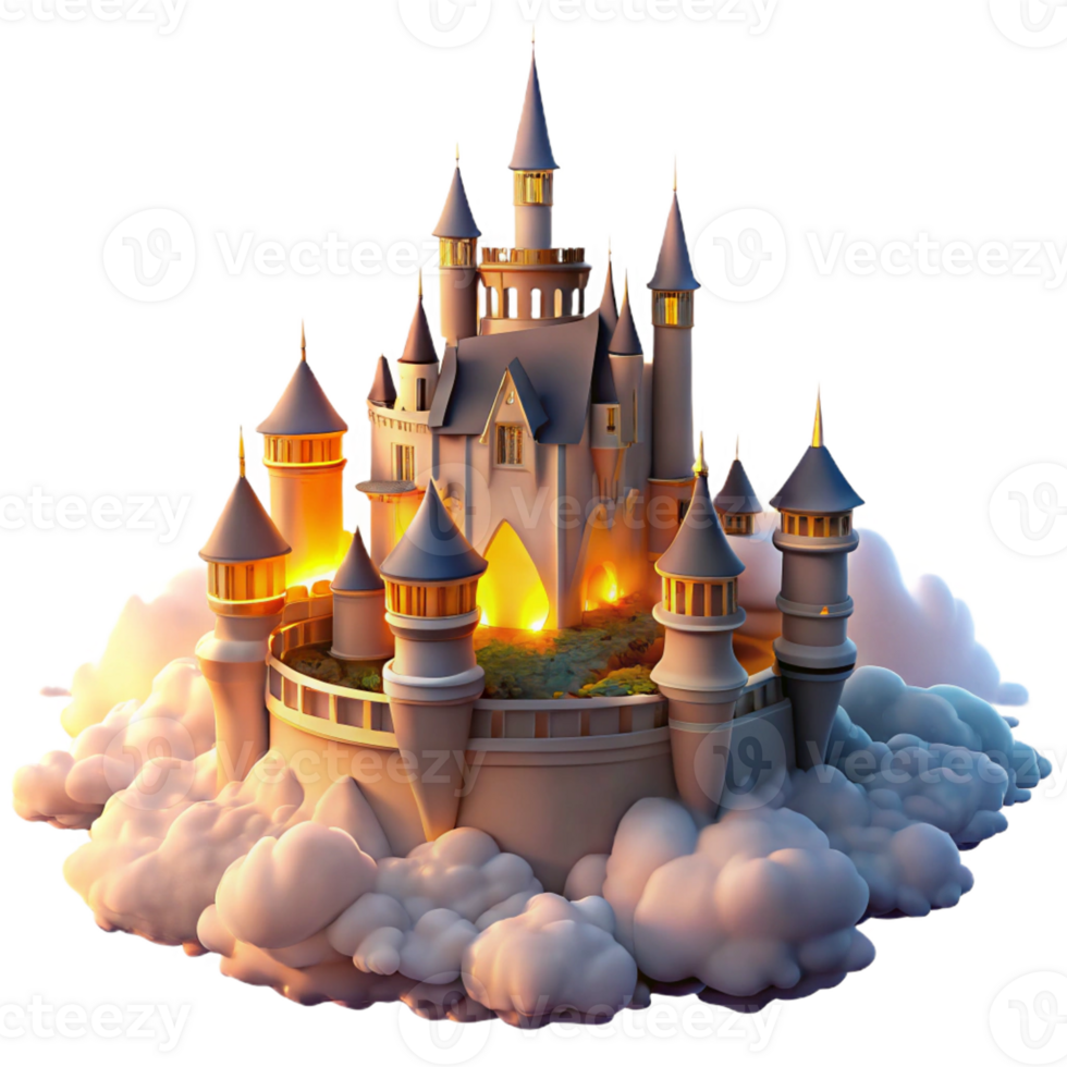 serene minimalist A Majestic Castle Floating in the Clouds exclusive png