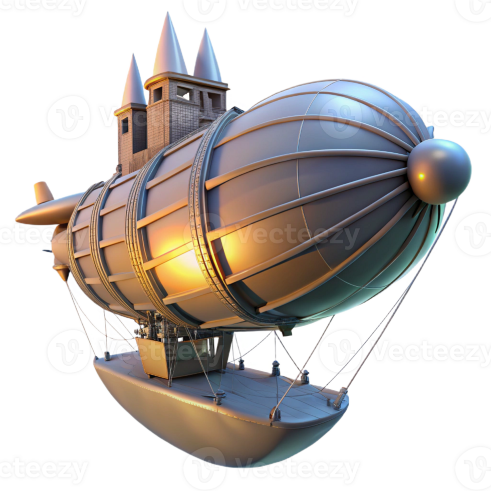 elegant rustic A Steampunk Zeppelin Docking at a Floatin professional png
