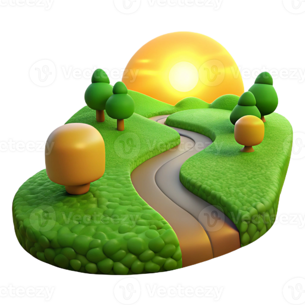 vibrant abstract Winding Dirt Road Through Green Field png