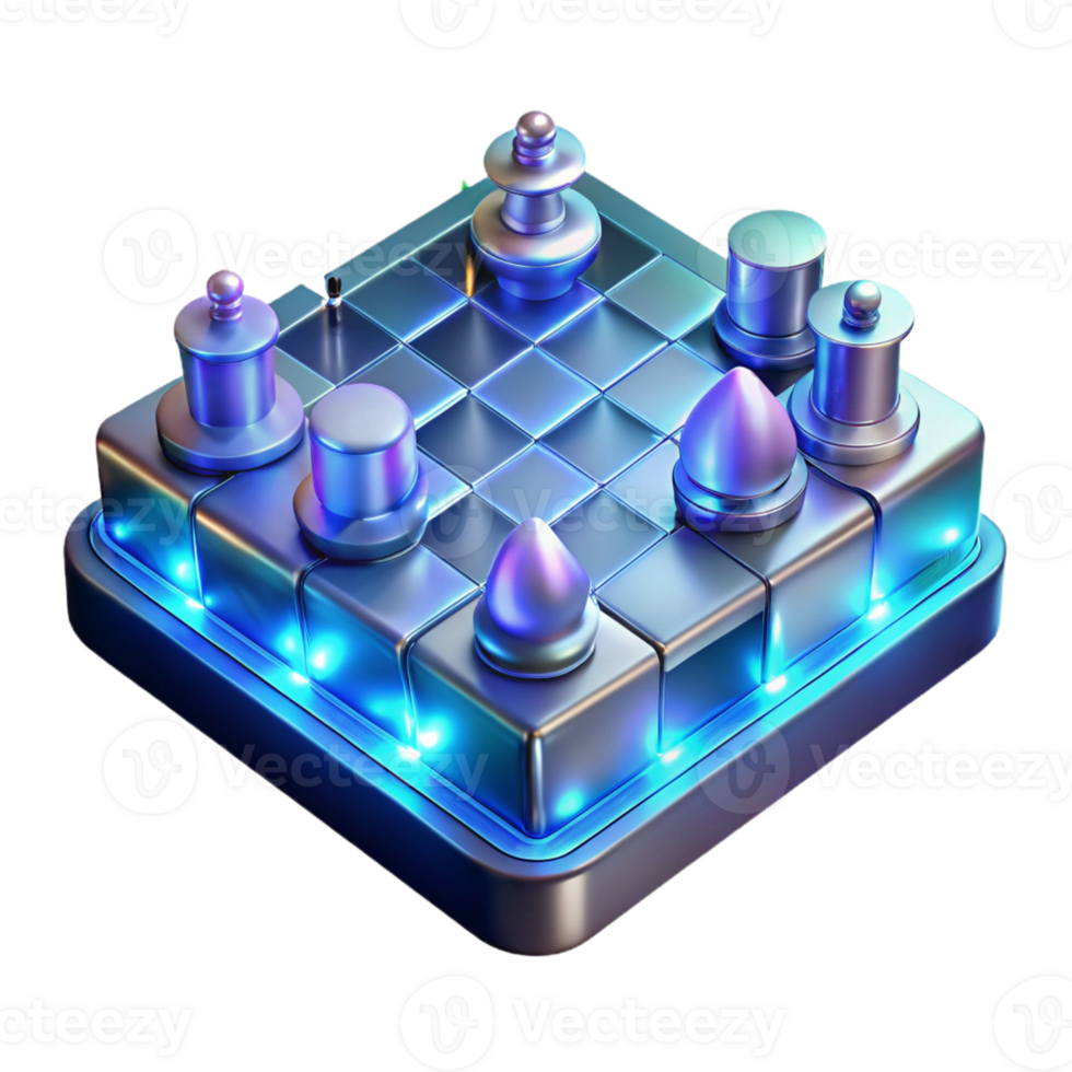 vibrant minimalist A Holographic Chessboard with Pieces Mov premium png
