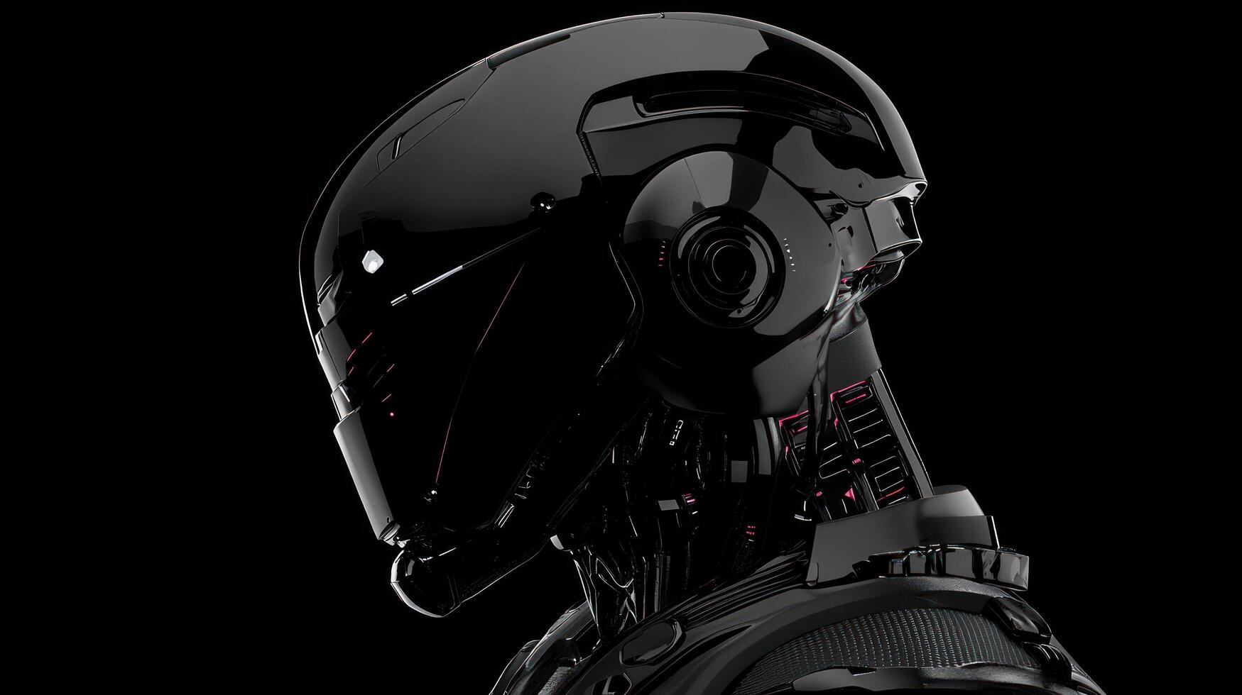 A robot in black and pink with a helmet photo